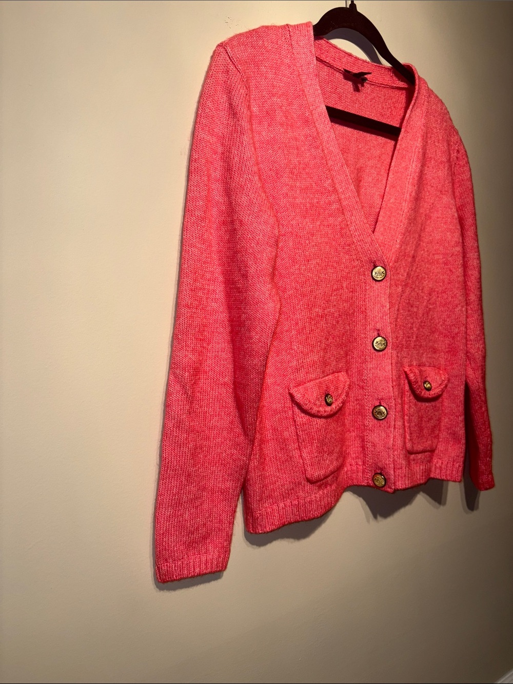 Talbots Coral Pink V-Neck Button Front Pocket Cardigan - Picture 5 of 9